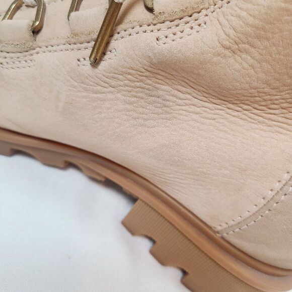 Sorel Boots Phoenix Ankle Boots 7.5 Beige Leather Sherpa Trim Waterproof Lace Up - Picture 5 of 10